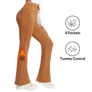 baleaf Women's 29" Fleece Lined Flare Pants Winter Thermal Warm Yoga Pants with Zipper Pockets Bootcut High Waist Leggings Home Lounge Commute Casual Work