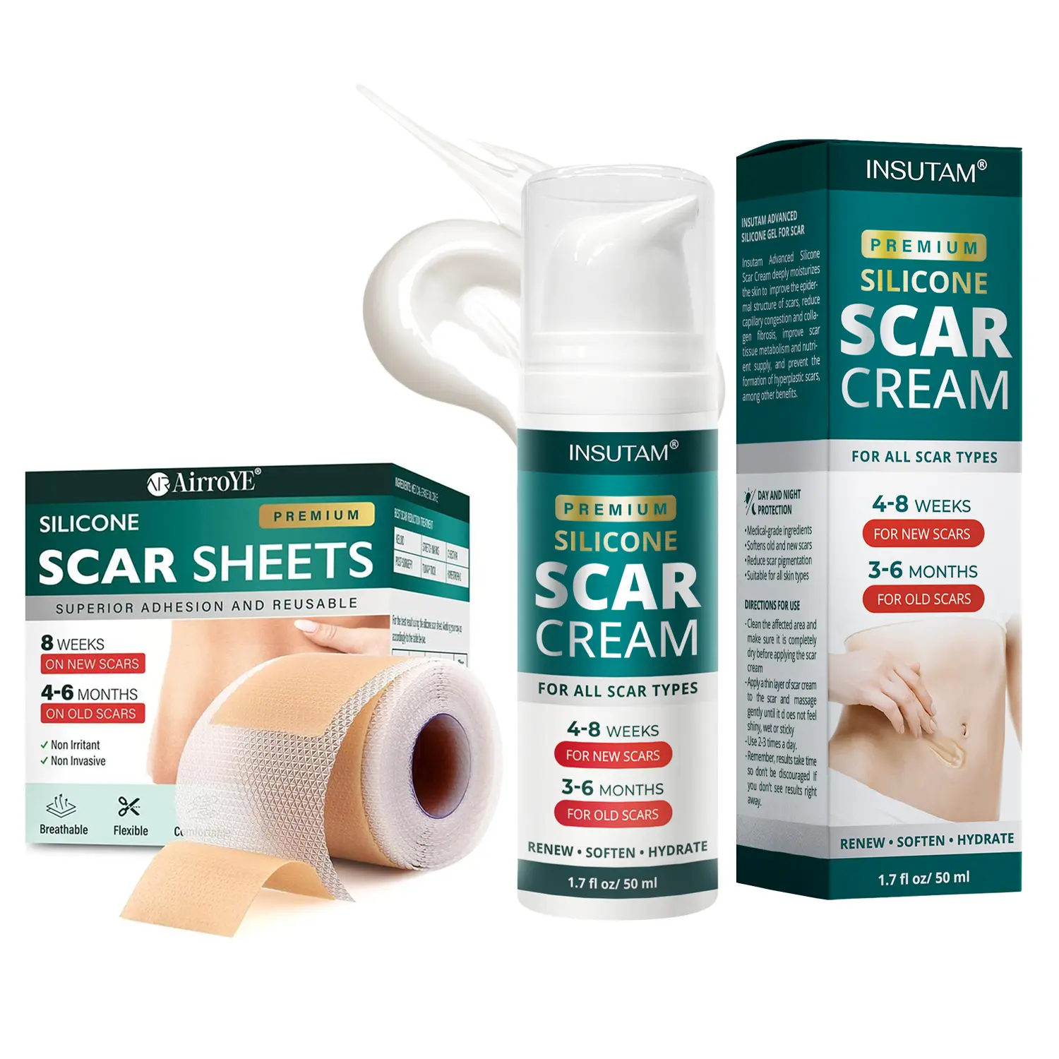 Silicone Scar Sheets(1.6"x 120" Roll-3M), Scar Tape for Surgical Scars, Healing Keloid, C-Section, Tummy Tuck, Silicone Scar Gel for Stretch Mark
