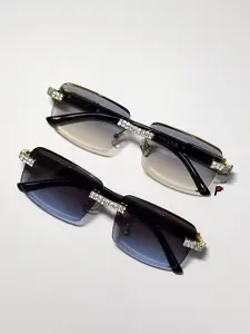 Unisex Fashion Glasses with Diamond-Cut Lenses, Frameless Rectangular Design, Perfect for Driving & Beach Travel, All Seasons Accessory