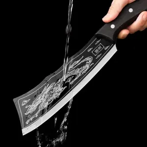 Outdoor cooking black blade magic tool, multi-functional meat cutting axe knife, effortless handling of ingredients, hand-forged tactical kitchen knife, combining practicality and collection value