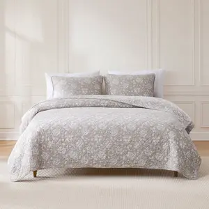 Lush Decor Zara Floral Block Reversible Cotton Quilt Set - Full/Queen/King Bedding with 100% Cotton Quilt & Shams - OEKO-TEX Certified - Soft & Breathable