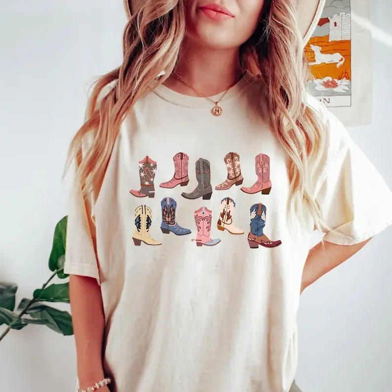Cowgirl Boots Tshirt, Country Concert Tee, Western Graphic Tee for Women, Oversized Graphic Tee, Cute Country T-Shirts, Cowgirl Shirt, Western
