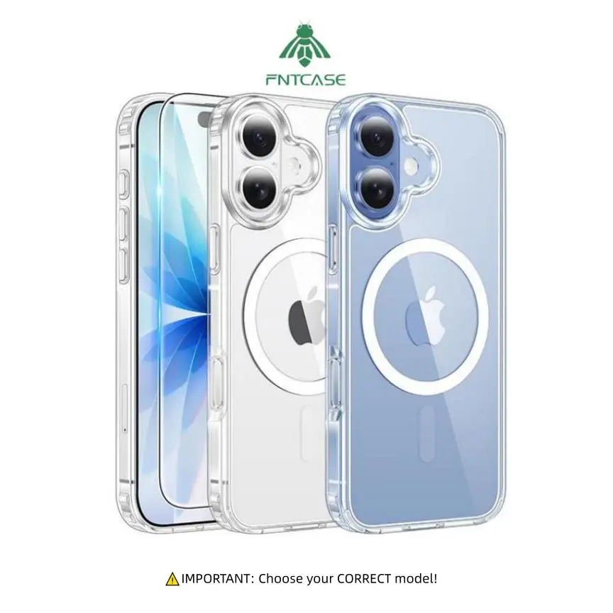 FNTCASE For iPhone 17/16/15/14/13 Clear Phone Cases Magnetic Charging Anti Yellowing Shockproof Magsafe Support with Screen Protector