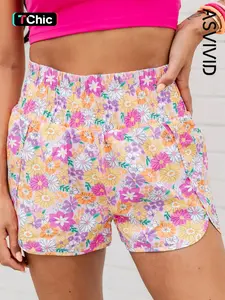 Women's Boho Floral Print Shirred High-waisted Shorts, Casual Chic for Summer , Ladies Summer Clothes for Daily Wear