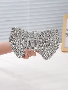 Sparkling Bow Shape Rhinestone Evening Clutch Bag, Luxurious Wedding Party Handbag, Elegant Crystal Wallet, Fashion Lipstick Pouch, Rhinestone Embellished Handbag