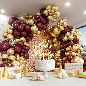 132pcs Burgundy Balloon Arch & Garland Set, Includes Burgundy, Chestnut, And Gold Glitter Balloons, Chestnut Balloons Suitable For Birthday, Graduation, Bridal Shower, Baby Shower Decoration