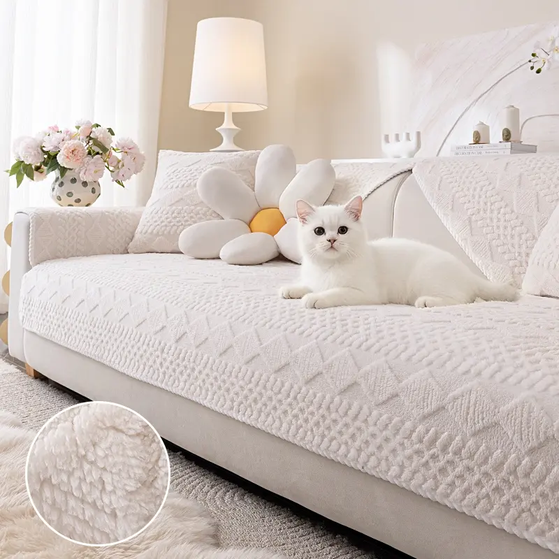 Sofa cover 1pc thick plush sofa cushion, soft sofa protector, pure color simple modern style, exquisite pattern suitable for all seasons, pet friendly, scratch resistant and machine washable, bedroom, office, living room home decoration