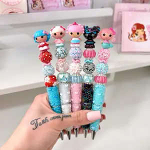 Handmade Lalaloopsy Pens with Colorful Doll Toppers and Beaded Accents for Kids Writing Fun