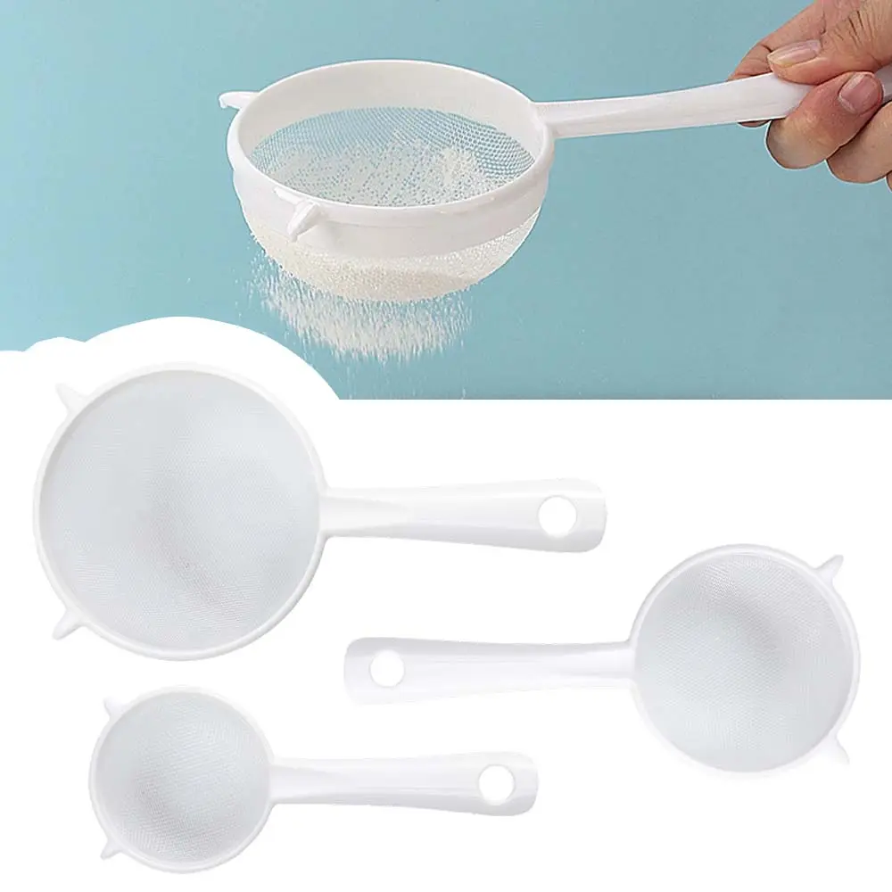 3 Pcs Plastic Nylon Mesh Strainer Colander with Handle Double Ear Fine Food Mesh Strainer Flour Sifter for Baking Kitchen Colander Sifter Tea Juice Pasta