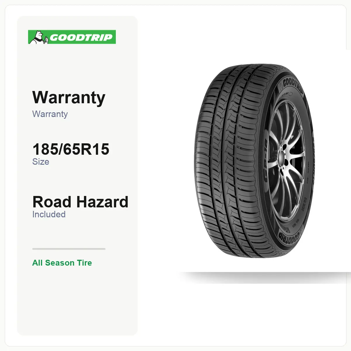 GOODTRIP GP-16 185/65R15 88H | All Season Tire, Everyday Performance, SL Load Range, 50K Mile Warranty, Road Hazard, Fits select Hyundai Venue, For Sedan/Crossover/SUV