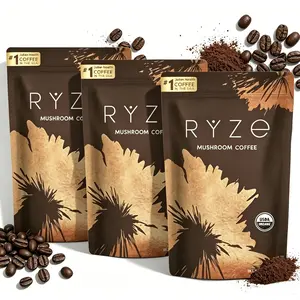 (Flash Sale 3 bottles) RYZE SUPERFOODS Mushroom Coffee Dark Roast   Instant Coffee Blend with 6 Adaptogenic Mushrooms, Lion’s Mane & Turkey Tail, Prebiotic Mushroom Coffee Beverage, 30 Servings