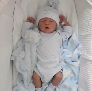 20 Inch Lifelike Sleeping Reborn Baby Doll Real Soft Silicone Vinyl Newborn Boy Doll With Clothes & Bear Toy, Realistic Handmade Reborn Doll Collectible Gift for Kids Collectors Birthday Xmas Present