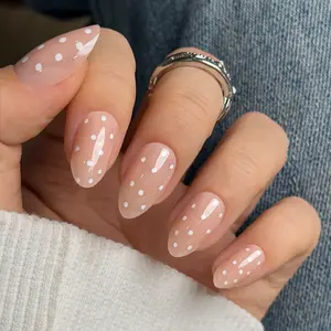 CurvLife Dotted Milk Glow Kit Press-On Nails – 30PCS Sheer Nude Milky Base with White Polka Dot Design, Soft Glossy Glow Finish, Minimalist & Cute Style, Non-Toxic, Reusable, Easy Application, Everyday Wear, Date Nights & Cozy Outfit Looks