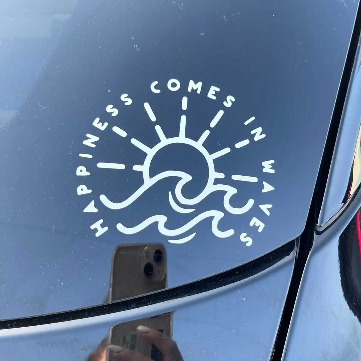 Happiness comes in waves car decal