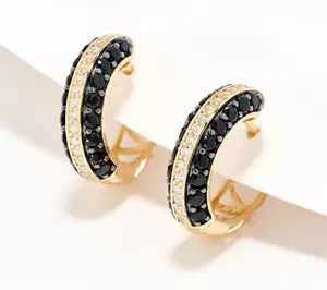 Diamonique Pave Colorblocked Hinged Hoops, Sterling Silver