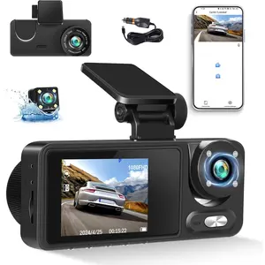 Rimoody 3 Dash Camera for Cars,4K Full UHD Car Camera Front Rear Inside with WiFi APP Control for Cars,Dashcams for Cars with IR Night Vision,Loop Recording,G-Sensor,Event data recorders land vehicles
