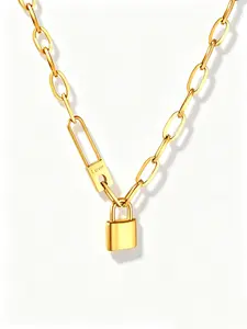 Lock Clasp Pendant Necklace, Minimalist Metal Chain Necklace, Retro Hip Hop Style, Elegant Daily Wear Jewelry, Ideal Gift For All Occasions