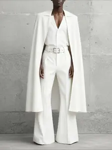 INCERUN Men's Solid Color Cape Design Long Sleeve Suit + Long Pants Set, Plain, Formal Wear, Spring & Fall Party, Stylish and Comfortable, Perfect for Occasions, Clothes