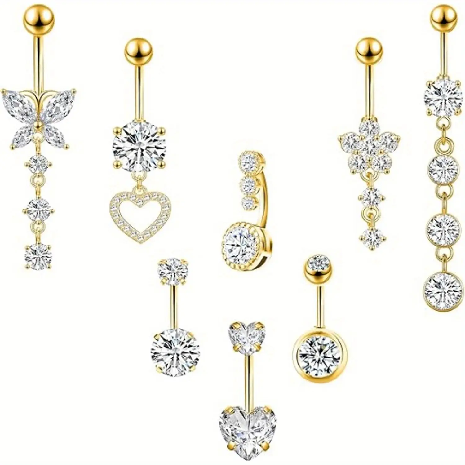 Women's 6-8 Piece Surgical Steel Belly Button Rings Set with a Silver Powder Finish, Hypoallergenic Christmas Gift Ideas, Valentine