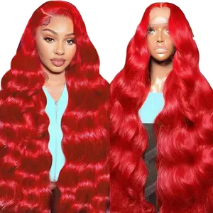 20--32Inch Red Human Hair Wig 200% Density Red Body Wave 13x4 Lace Front Wigs Human Hair Pre Plucked with Baby Hair Red Wig Human Hair Colored Lace Frontal Wigs for Women