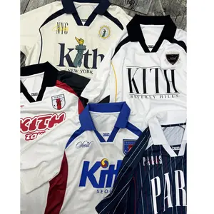 Original Kith City Collaboration Retro Street Casual Loose Unisex Lapel Short Sleeve Soccer Shirt Color-Blocked T-Shirt