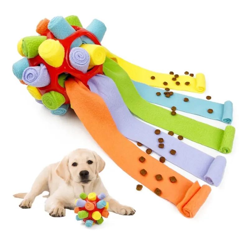 Dog Sniff Ball 15cm - Interactive Training Ball Snuffle Foraging Toy with Tug Ribbons, Mental Stimulation Enrichment Puzzle, Slow Feeder Treat Dispenser for Dogs, Anxiety Relief & Boredom Buster