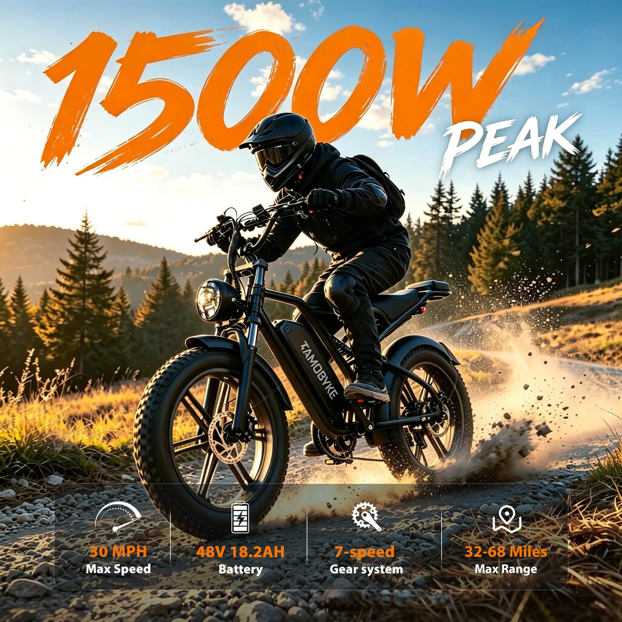 【NEW】T60 Electric Bike for Adults, 1500W Mid Drive Motor, 20"x4.0 Fat Tire E-Bike, 48V18.2Ah Long Range Battery, 30MPH High Speed Electric Bicycle, Smart APP Control Display, Shimano 7-Speed, Disc Brakes, UL 2849 Certified