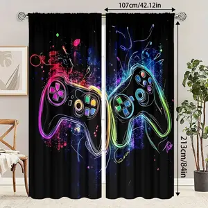 2-piece game controller graffiti curtains, durable semi transparent polyester material curtains that can be washed, suitable for bedrooms/living rooms/study rooms, and are an ideal choice for home decoration
