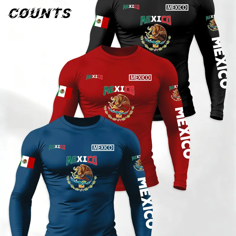 Men's Casual Long Sleeve Fitted T-Shirt Set, Trendy Mexican Eagle Snake Graphic Print, Street Fashion Style, Lightweight Spring Fall Pullover