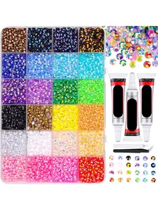 20000pcs 24-Color 3mm Jelly Rhinestones Kit for Bedazzling - Includes tools &Tweezers, Flatback Resin Gems for DIYCrafting, Nail Art, Diamond Art, Phone Case& Makeup Supplies, Rhinestone Nail Charms