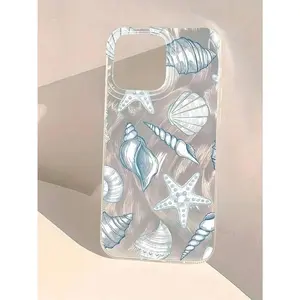 Seashell Element Fashion Shockproof 1pc Starfish & Shell Pattern Feather IMD Full Coverage Phone Case Compatible With IPhone 17, 16, 15, 14, 13, 12, 11 Pro Max Spring Birthday Gift