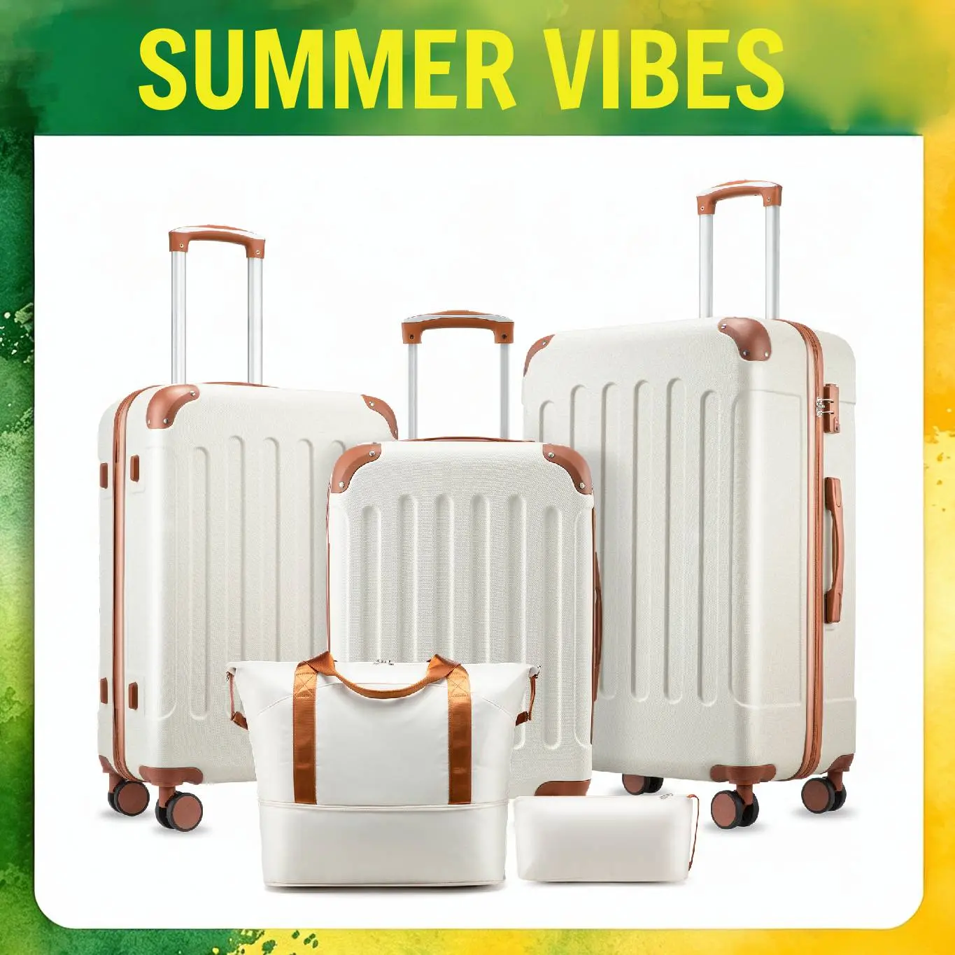 3/5/6-Piece Hardside Luggage Sets, Spinner Suitcases with TSA Lock, Tote & Toiletry Bag for Travel & Business summervibes EX-Lite