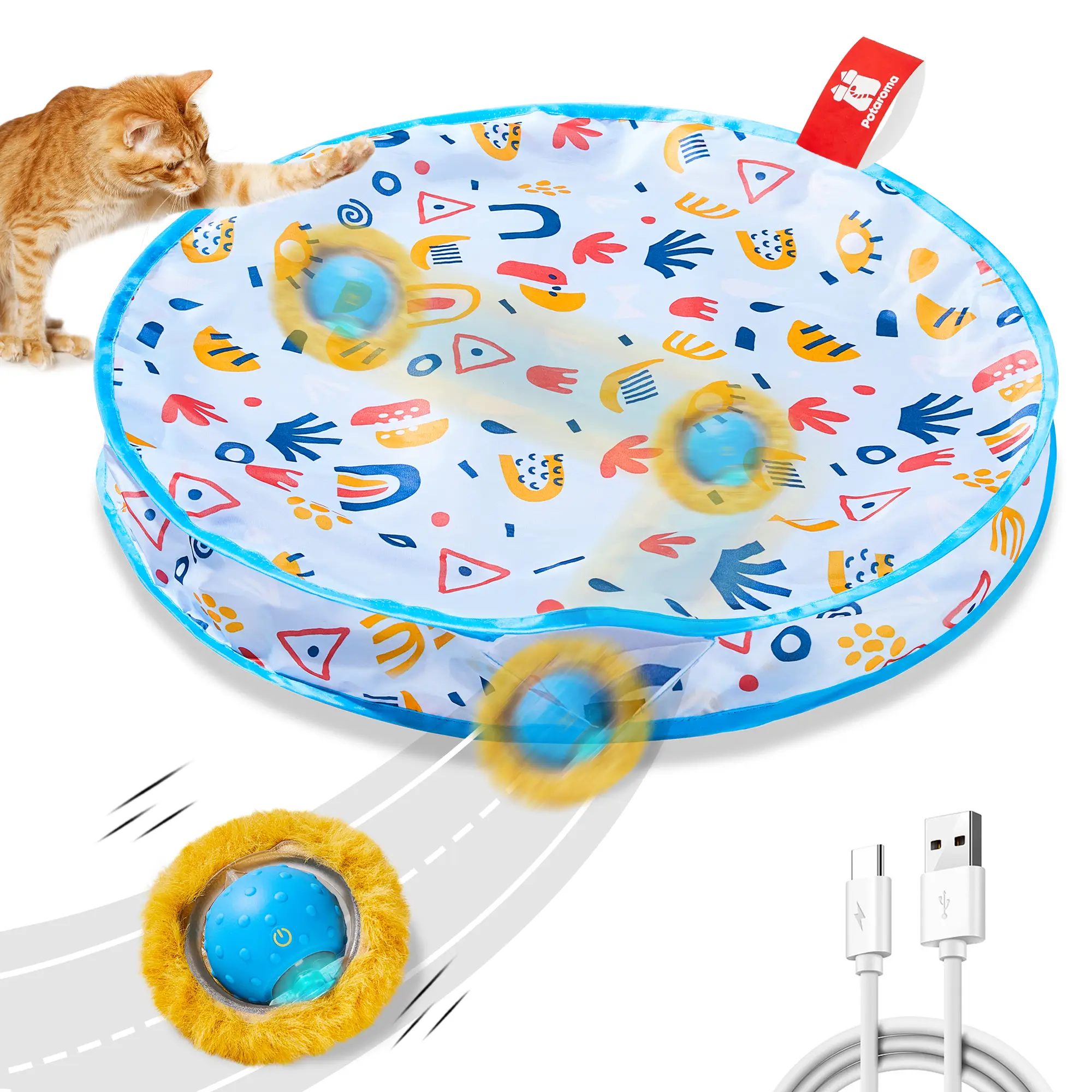 Potaroma Interactive Cat Toys, Fast Rolling Ball in Play Mat, Automatic Motion Activated Moving Ball Hide and Seek Game for Indoor Exercise Kicker