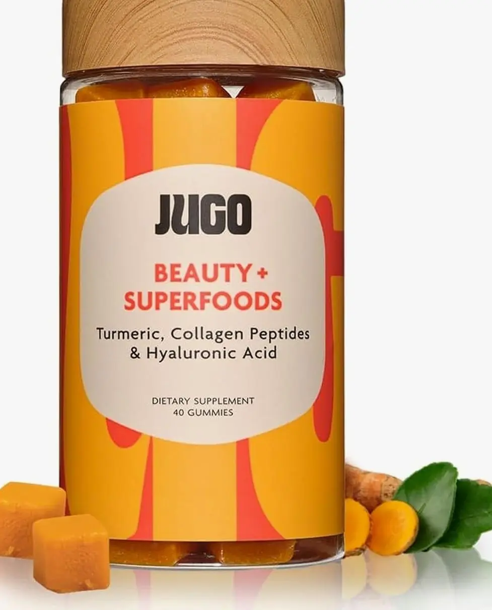 JUGO Beauty + SUPERFOODS Hair, Skin and Nails Collagen Gummies, Hyaluronic Acid and Turmeric Supplement, Cruelty-Free, Gelatin-Free and Gluten-Free Gummy Vitamins, Non-GMO, Made in USA, 40 Count