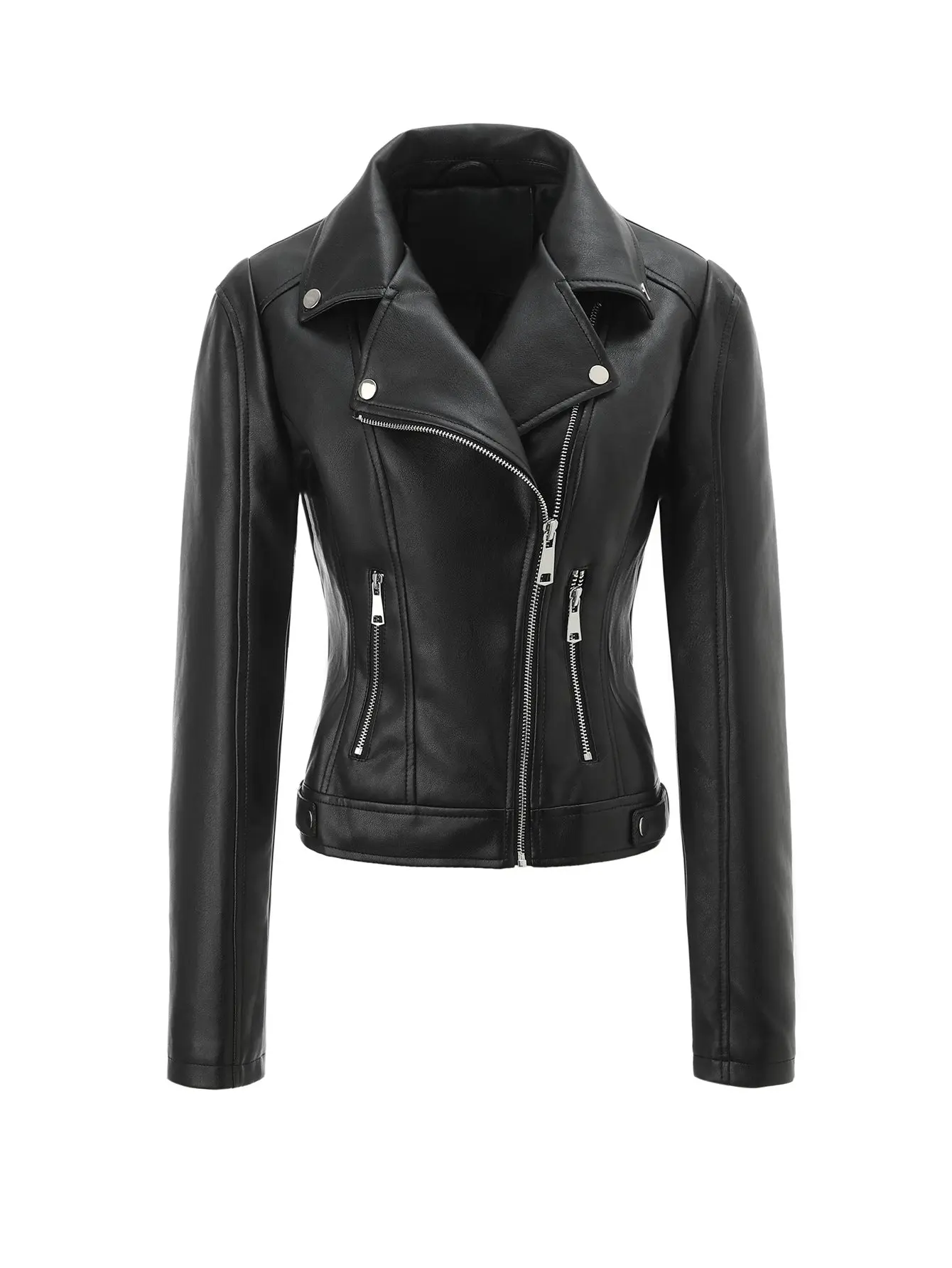 Women's PU Leather Biker Jacket, Cropped Moto Style Coat with Long Sleeves and Zip Up Closure, Comfortable for Everyday Streetwear, Coats, Imitation, Outerwear, Zipper, Lady, Tops