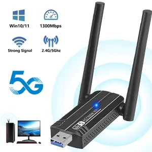 1300Mbps USB WiFi Adapter,Dual Band 5G/2.4G WiFi Adapter,Wireless Network Card,WiFi Dongle with 5dBi Dual Enhanced Antenna,WiFi Adapter for Desktop PC,Supports Windows11/10/8/7/Mac OS/Linux