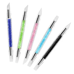 5 Pcs Silicone Nail Art Sculpture Pen Dual Tipped Tipped Nail Tools Acrylic Handle Silicone Head Pen Rhinestone Nails Polish Carving Pens Handcraft Handheld for Design Naisl Carving Drawing Shaping Handicraft