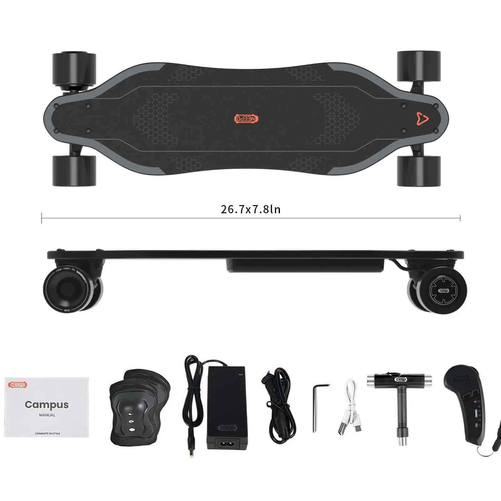 MEEPOBOARD Electric Skateboard - 7-Ply Maple Mini Cruiser, Beginner Complete Skateboard, 15.5 MPH Top Speed, M5 Remote for Commuting