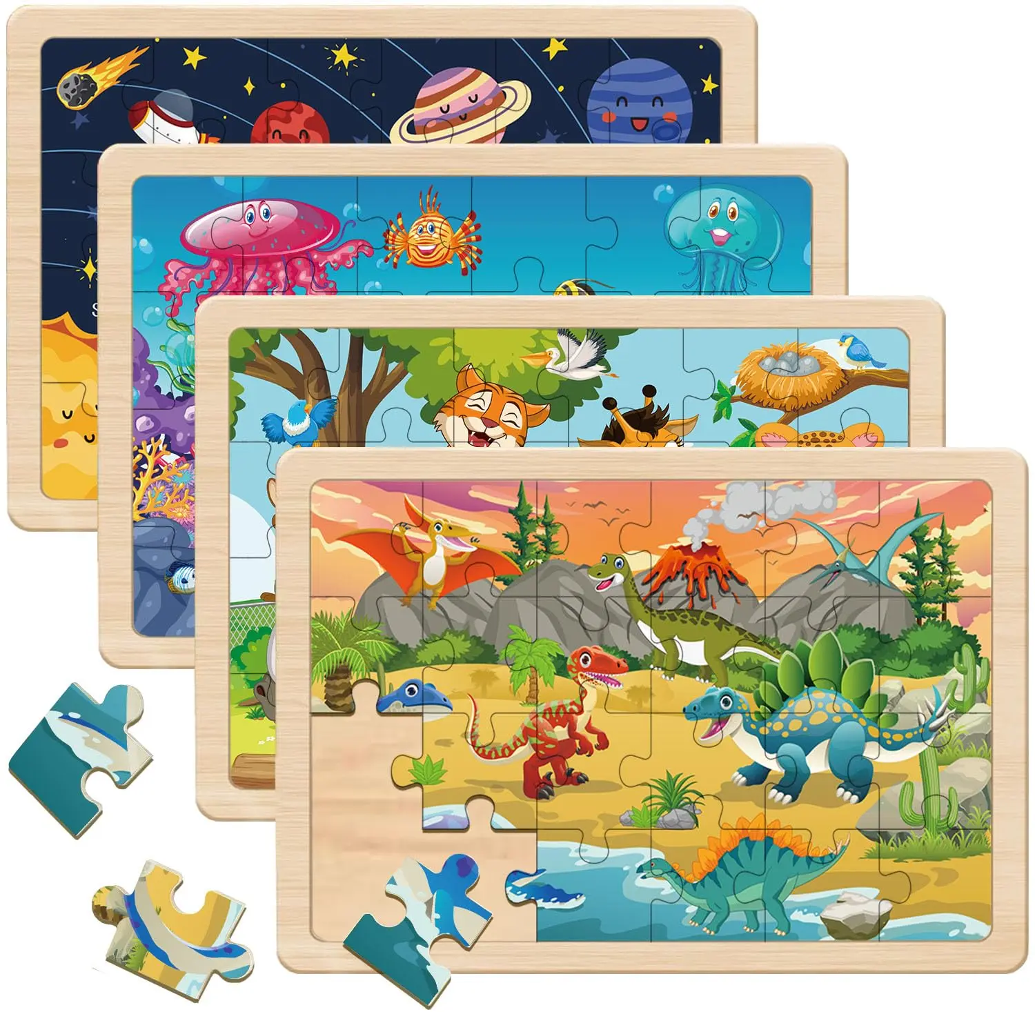Puzzles for Kids Ages 4-6, 4 Packs 24 Piece Wooden Jigsaw Puzzles for Toddlers 5-8 Preschool Educational Puzzles Boards Toys Gifts for 4 5 6 7 8 Boys Girls