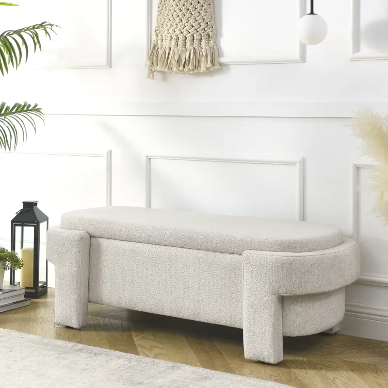 Backless Classic Beige Linen Fabric Upholstered Bench - 51.5in Long, Foam-Padded Comfortable Large Storage Indoor Furniture, Fully Assembled for Living Room/Bedroom (51.5x20.5x17in)