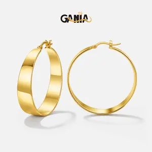 GANIA 18K gold hoop earrings - Women's version, hypoallergenic multi-size earrings with a lightweight large hoop design - 30/40/50/60 millimeters - Valentine's Day gift