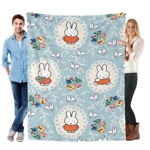 Miffy Cartoon Rabbit Blanket Ultra Soft Flannel Polyester Skin Friendly Machine Washable Cozy Warm All Season Bedroom Couch Sofa Throw Decor Decorative Throw Perfect Birthday Gift Christmas Gift for Kids Teens Girls Women Kawaii Dutch Style
