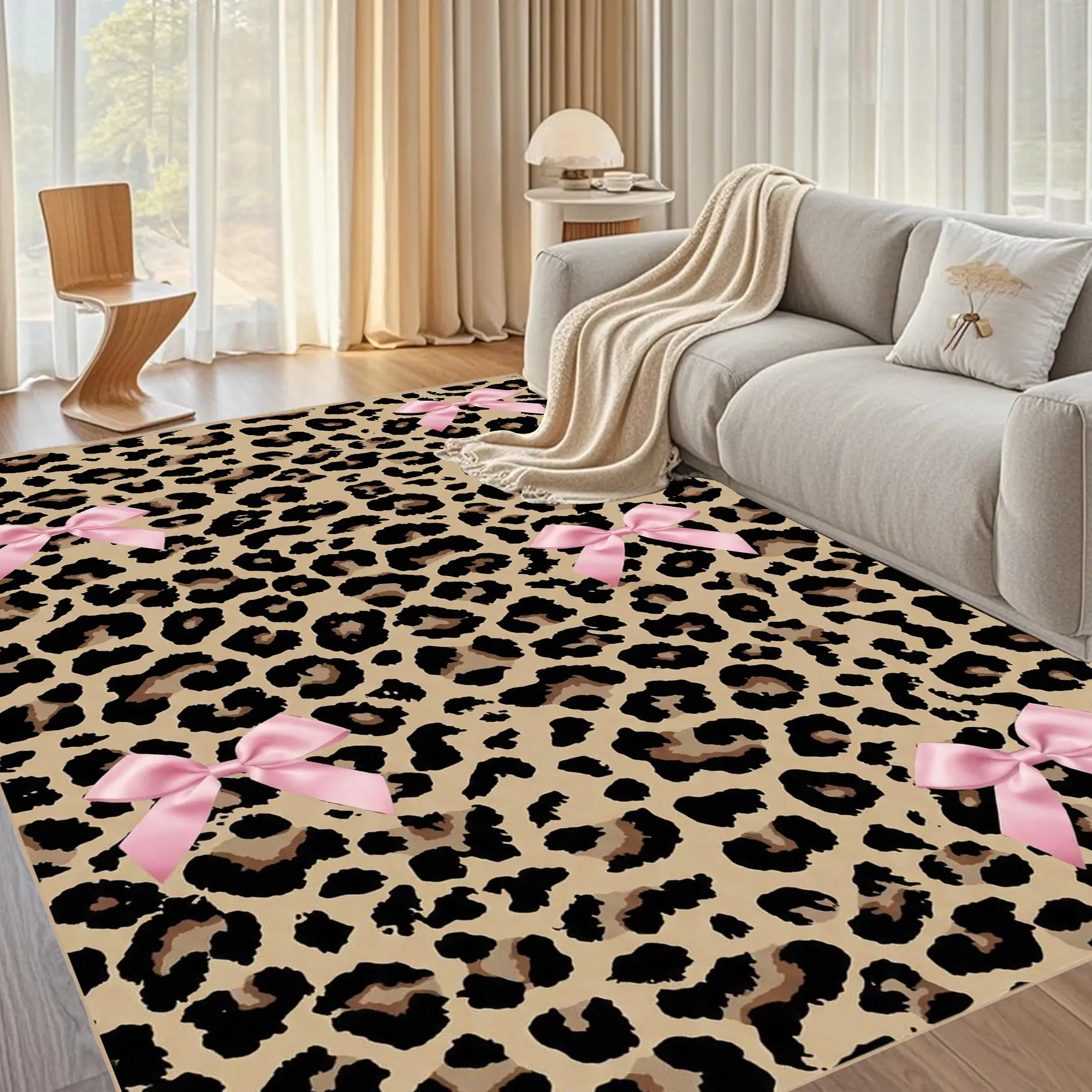 Fluffy Leopard Animal Print Flannel Area Rug - Soft Flannel Fabric, Cozy Texture, Bold Look, Home Decor Household Decorative Indoor Mat for Living Areas, Multi-Room Fit, Animal Print Rug, Home Decor Rug