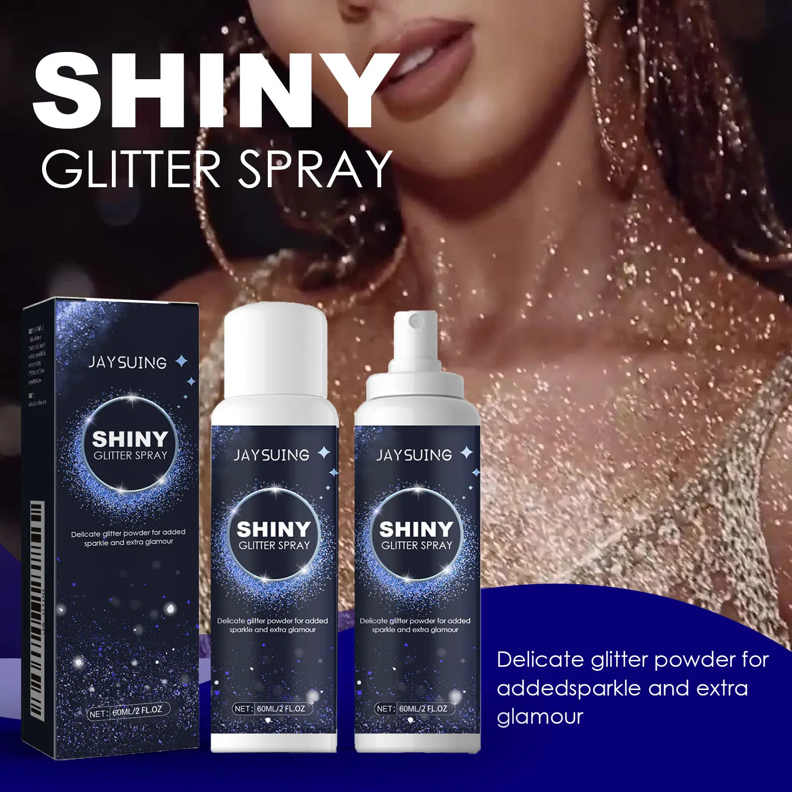 Body Glitter Cosmetic Spray - Brightening, Shimmering Body Makeup for Hair, Clothes, Long-Lasting Shimmer, Suitable for Stage, Festival, 2 Fl Oz Body Glow Routine Body Luminizer