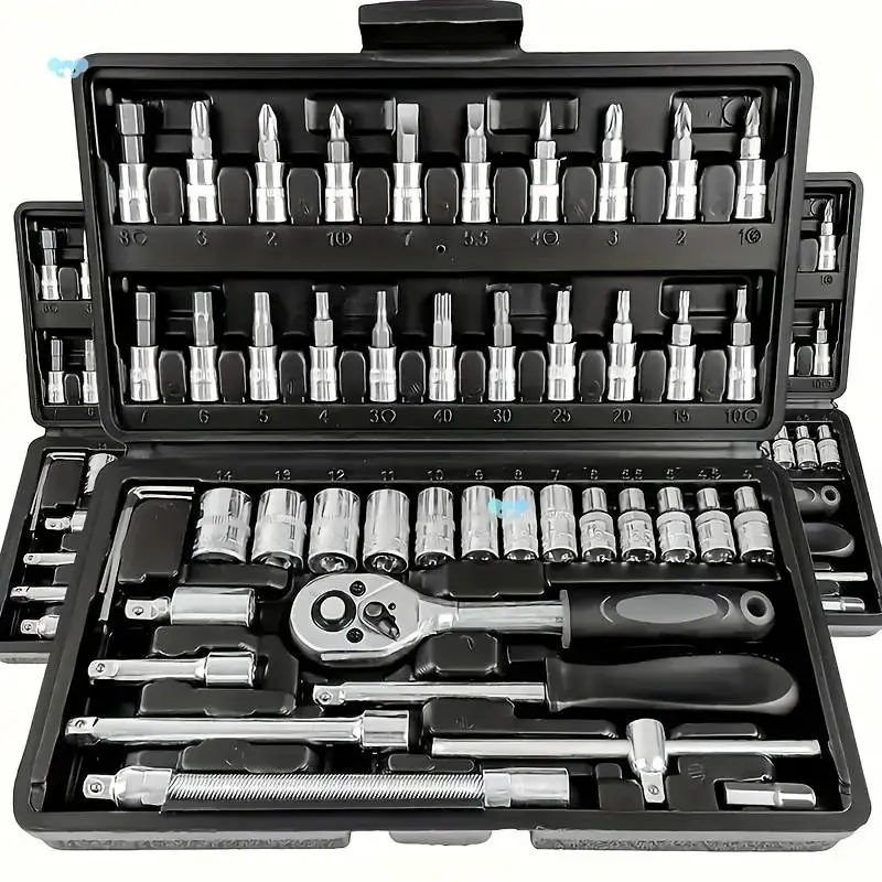 46pcs Carbon Steel Automotive Hand Tool Set - Metric Sizes Socket Sets, Quick Release Ratchet Screwdriver, Hardware Toolbox, Automotive Tools for Auto/Bike Fix, DIY Projects, Ideal Gift for Husbands