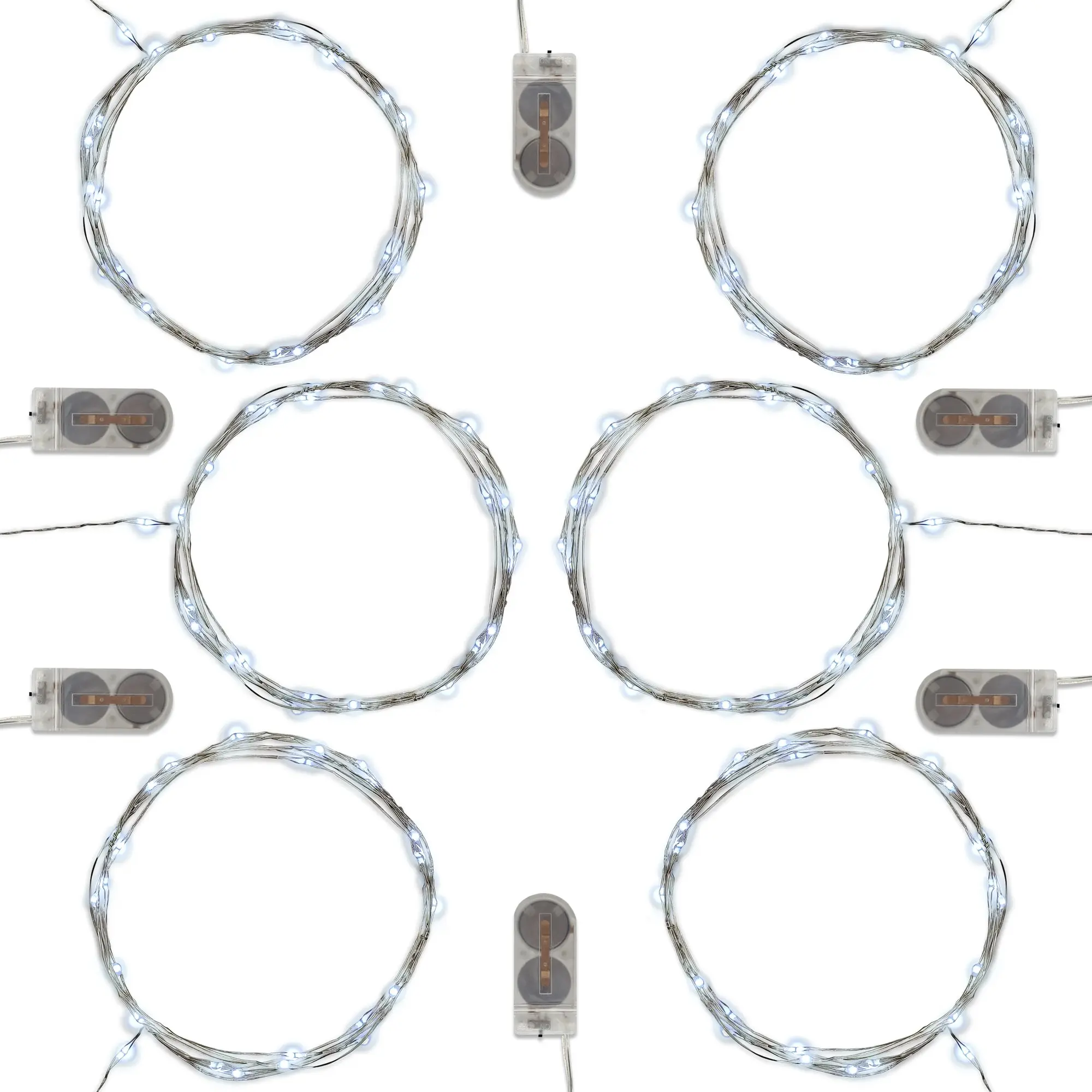 LumaBase Battery Operated LED Fairy String Bulbs (120 LEDs Total, 4" Spacing, Glimmer Droplets) - 6-Pack Set, Silver Bendable Cords, DC Power Supply, Bright Light, Weatherproof for Adult Events, Indoor/Outdoor Home Improvement Use (Batteries Required), 6-