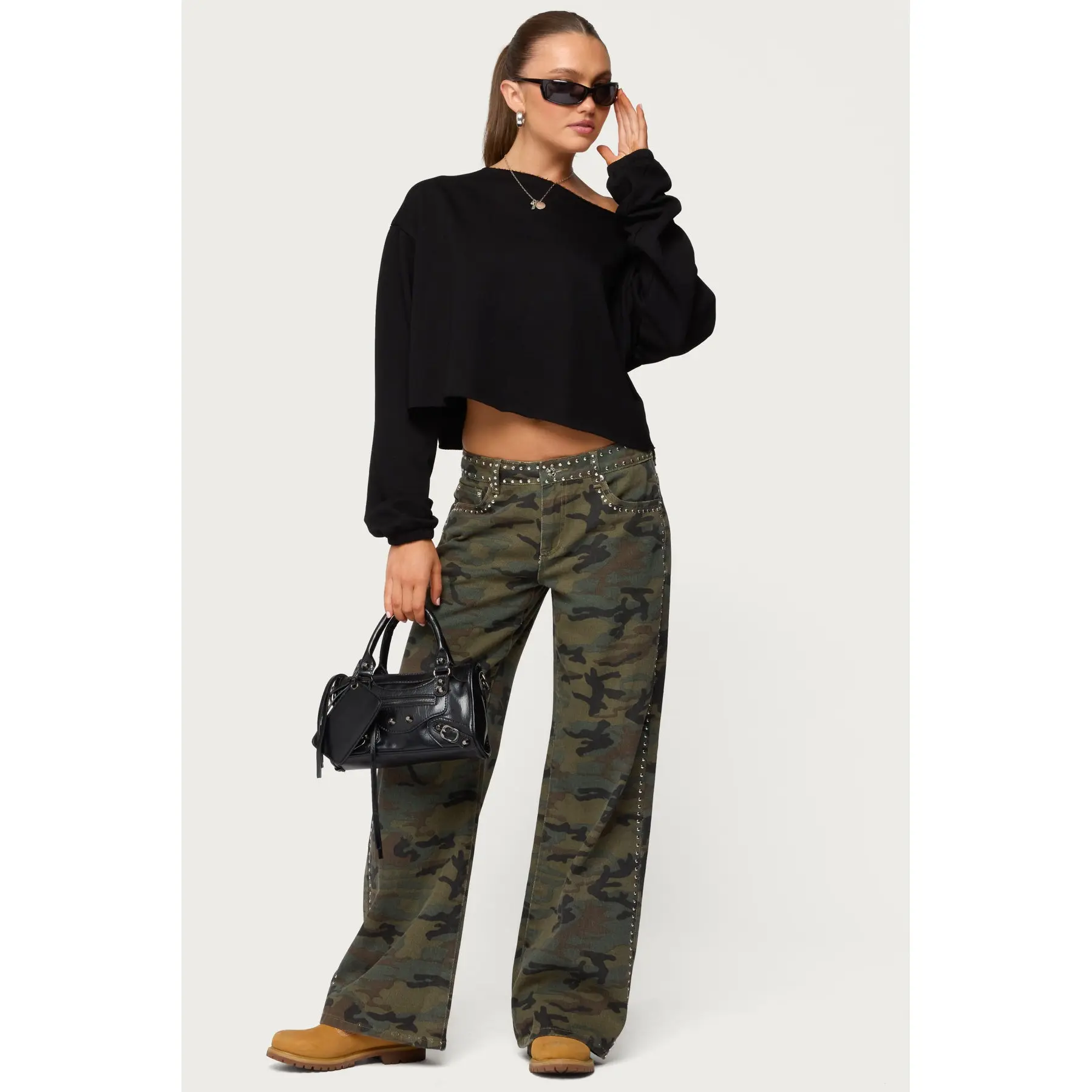 Quincy Studded Low Rise Baggy Jeans