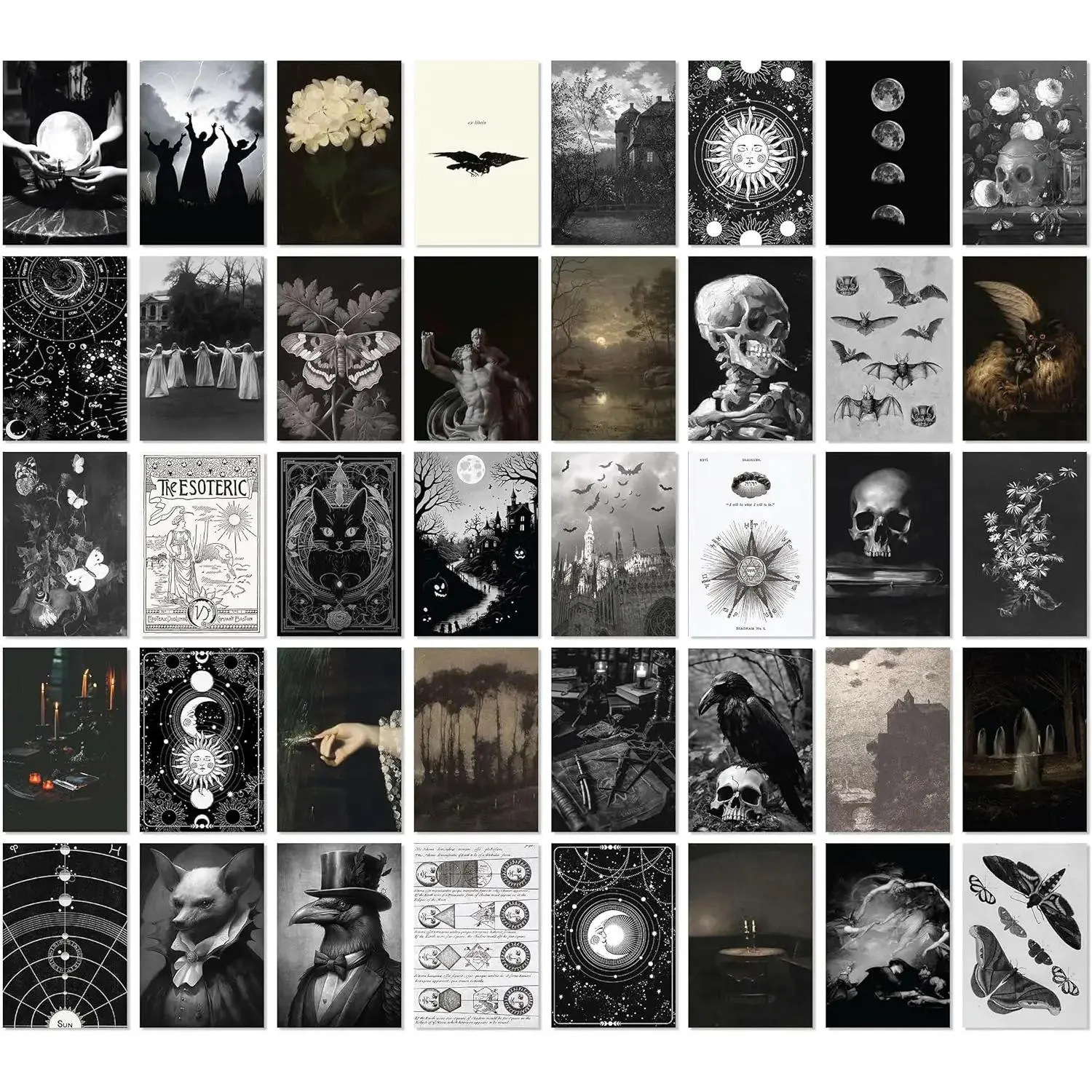 Witchy Decor Aesthetic - 40 Pcs Gothic Posters Moody Spooky Home Decors, Gothic Halloween Decorations, Scary Creepy Wall Art Prints, Dark Witchy Wall Collage (4"x6") Set Ornaments