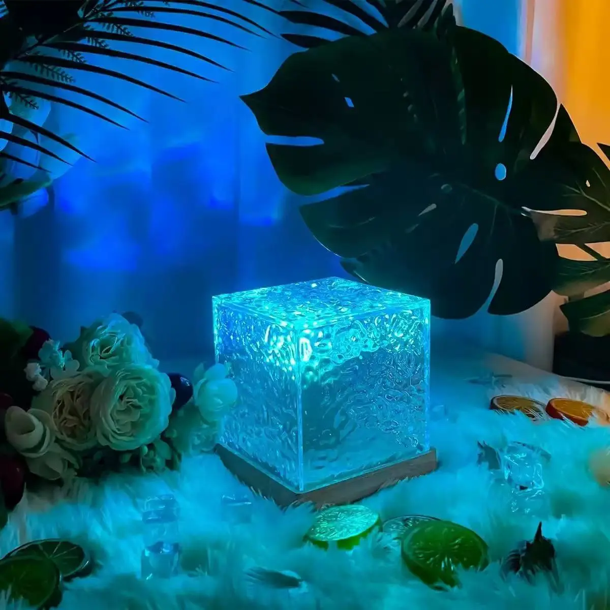 16-Color Changing LED Water Ripple Aurora Projector Nightlight - Contemporary Crystal Design USB-Powered ABS Ambient Decor Lamp, Festive Home Housewarming Decor Lights with Box