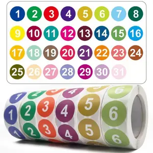 2.5cm Adhesive Number Dot Stickers - 500 per Roll, Adhesive Dots for Home Organization, DIY Scrapbooking Supplies